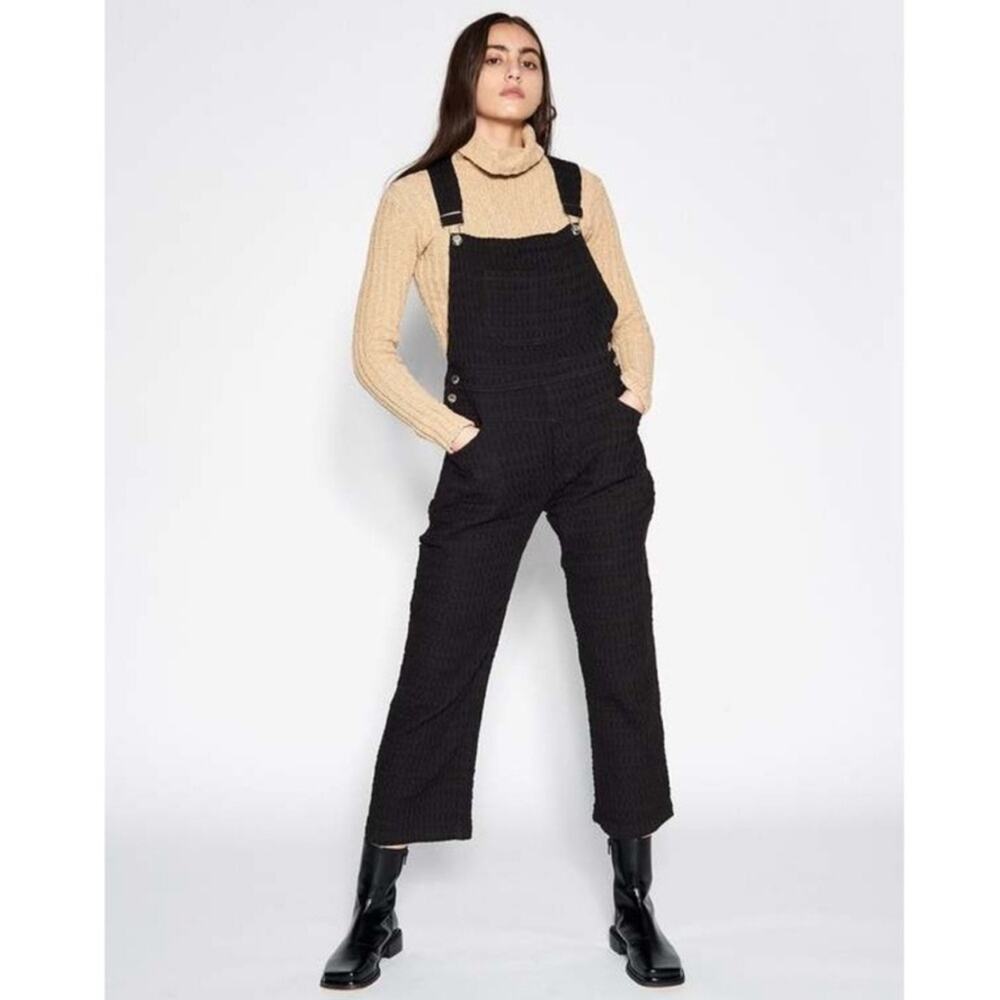 Aniela Parys Black Corduroy Cropped Straight‎ Leg Overalls Size S Minimalist